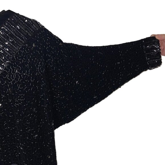 Vintage Womens Dress Size XL Black Velvet Beaded Sequin Maxi Dolman Sleeve - Picture 10 of 11